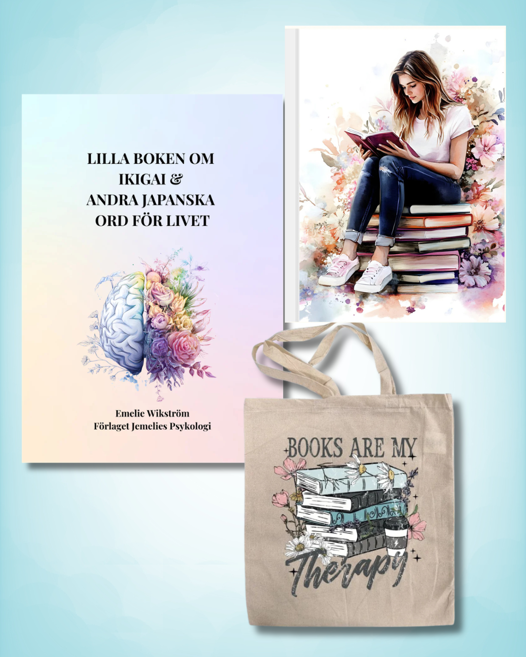 Presentpaket - Lilla boken om Ikigai & andra japanska ord för livet + väska + anteckningsbok