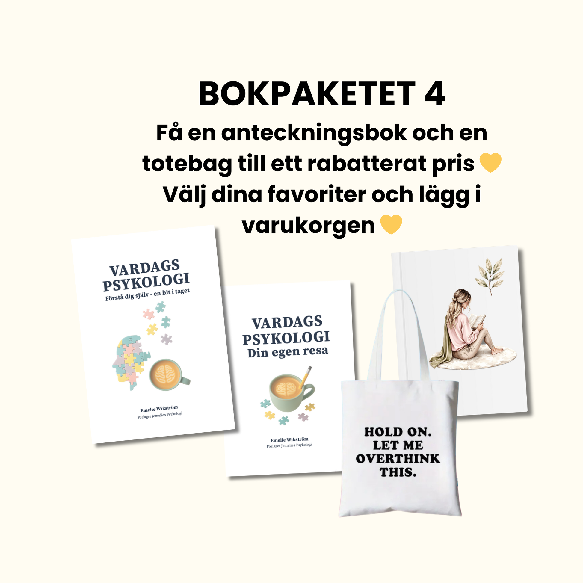 Bokpaket 4 - Vardagspsykologi + Övningsbok + Anteckningsbok + Totebag